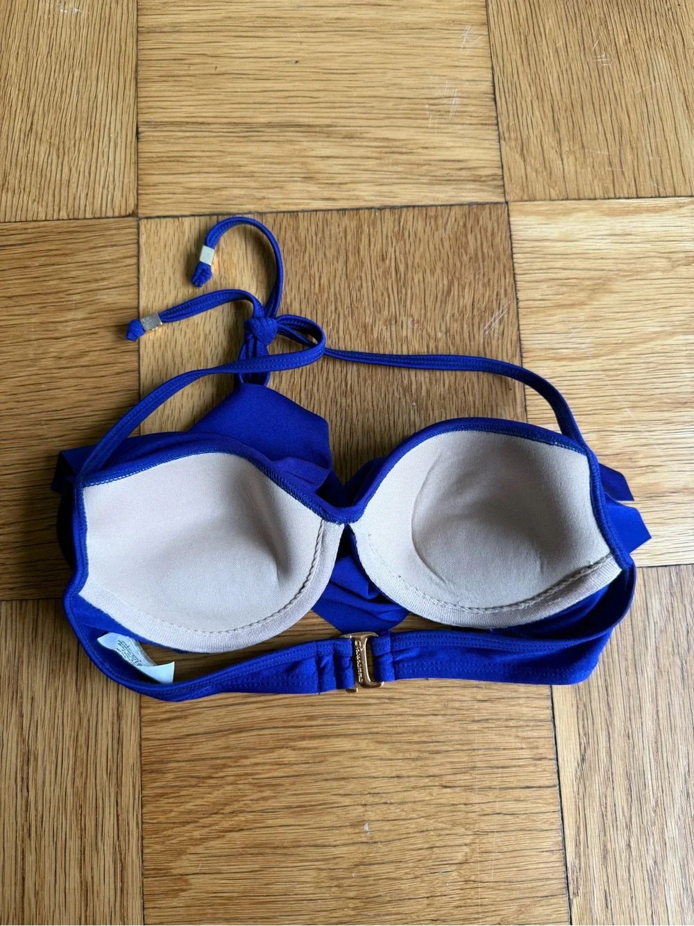 NWOT Shoshanna Swimwear Colbalt Blue Underwire Halter Bikini Top w/ Ruffle, Sz B